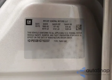 2016 Chevrolet Cruze Limited 1Lt Auto z USA, uszkodzony, nr VIN 1G1PE5SB1G7162337